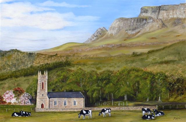 Benevenagh from Aghanloo with church and cows